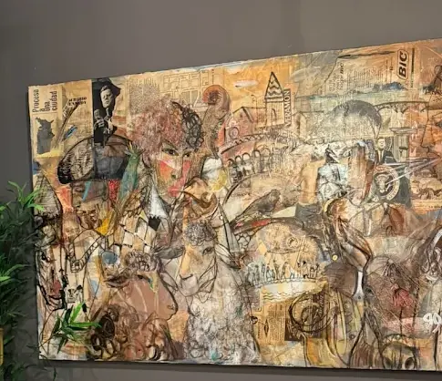 Mixed-media collage · main room